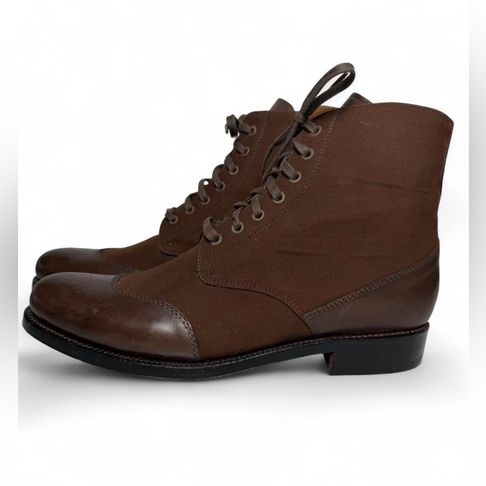 Grenson Glenn cap toe derby boots in brown leather - size 10